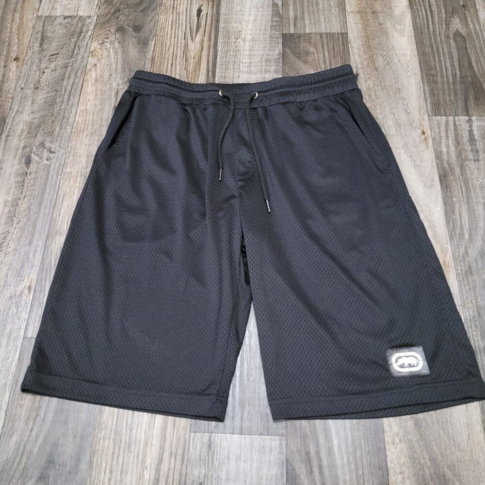 Ecko Unltd Shorts Mens Sz M Black Mesh Side Logo Basketball Script Pockets Y2k